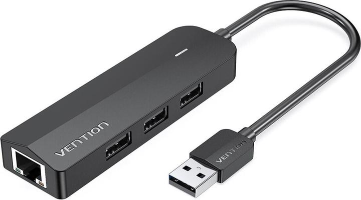 Vention USB 2.0 3-Port Hub with Ethernet Adapter 100m CHPBB 0.15m, Black (4 ports)