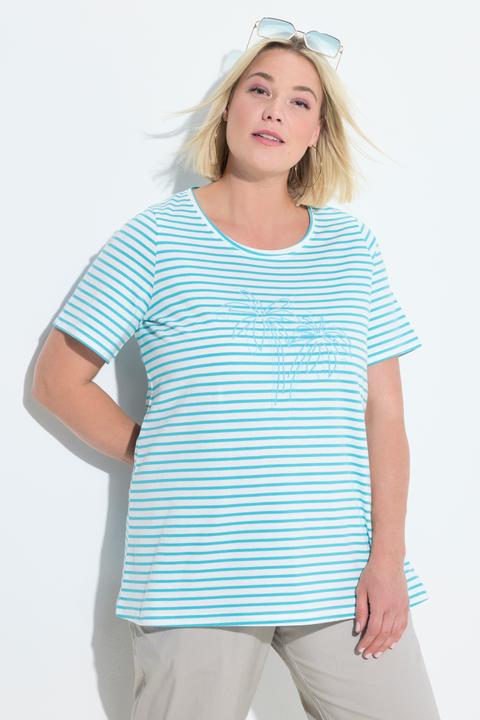 Produktbild Ulla Popken T-Shirt, Ringel, Palmenstickerei, Rundhals, Halbarm (56)