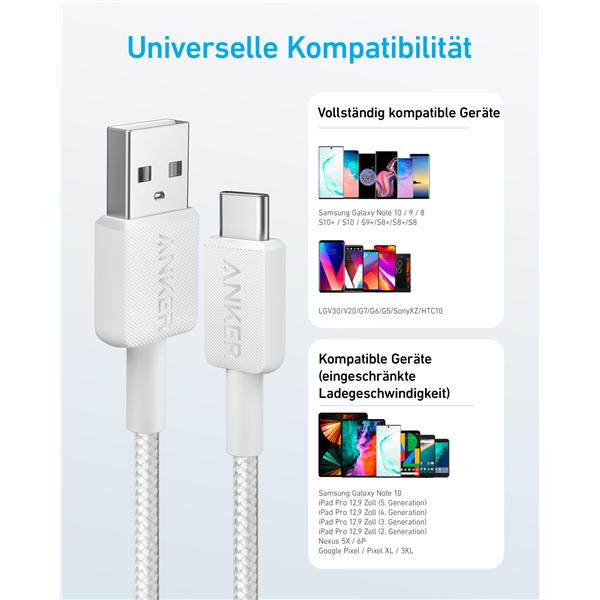 Immagine prodotto Anker CAVO 322 USB-A A USB-C 1,8M BLANCO (1.80 m, USB 2.0, 45 W)