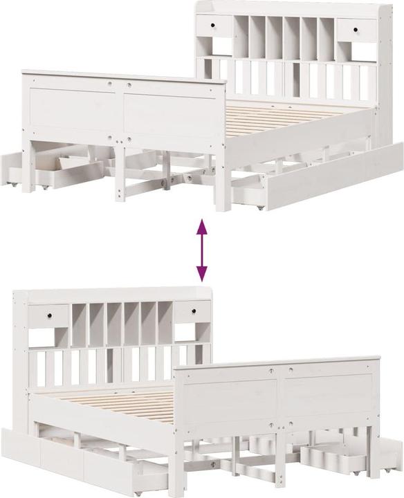 Actual product image vidaXL Solid wood bed Wooden bed Double bed Bed frame White 150x200cm Pine (150 x 200 cm)
