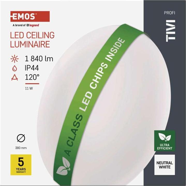 Produktbild Emos LED-Deckenleuchte TIVI, rund weiss 11W, IP44, Neutral Weiss (1840 lm)