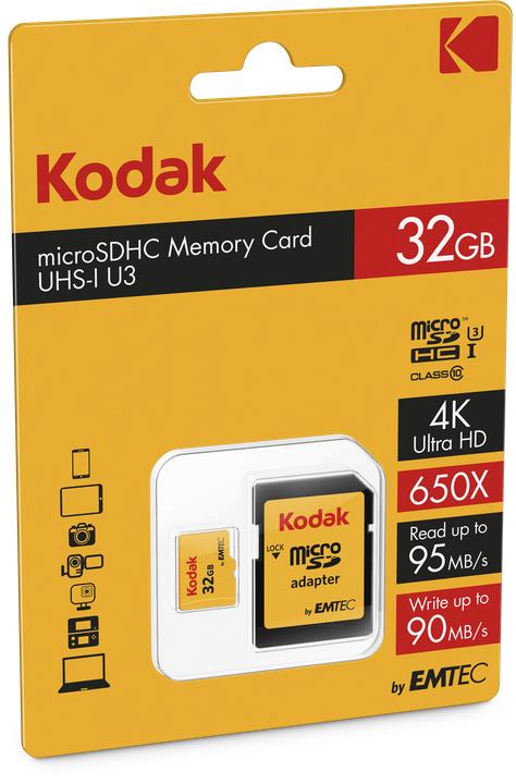 Actual product image Emtec Kodak flash memory card (microSDHC/SD adapter included) (32 GB, microSDHC, U3, UHS-I)
