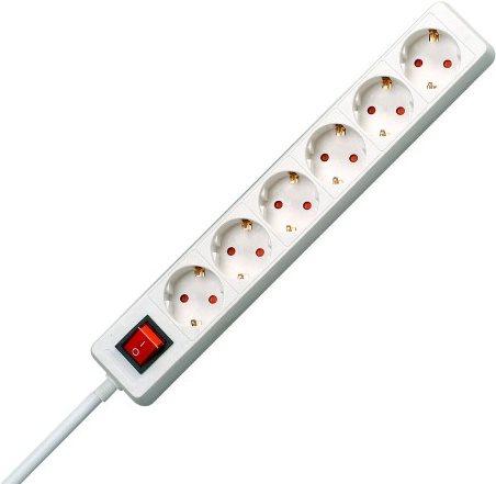 Productafbeelding Kopp 6-voudige contactdoosstrook met 2-polige, verlichte schakelaar, gedraaide potten (6x, CEE 7/3, 1.40 m)