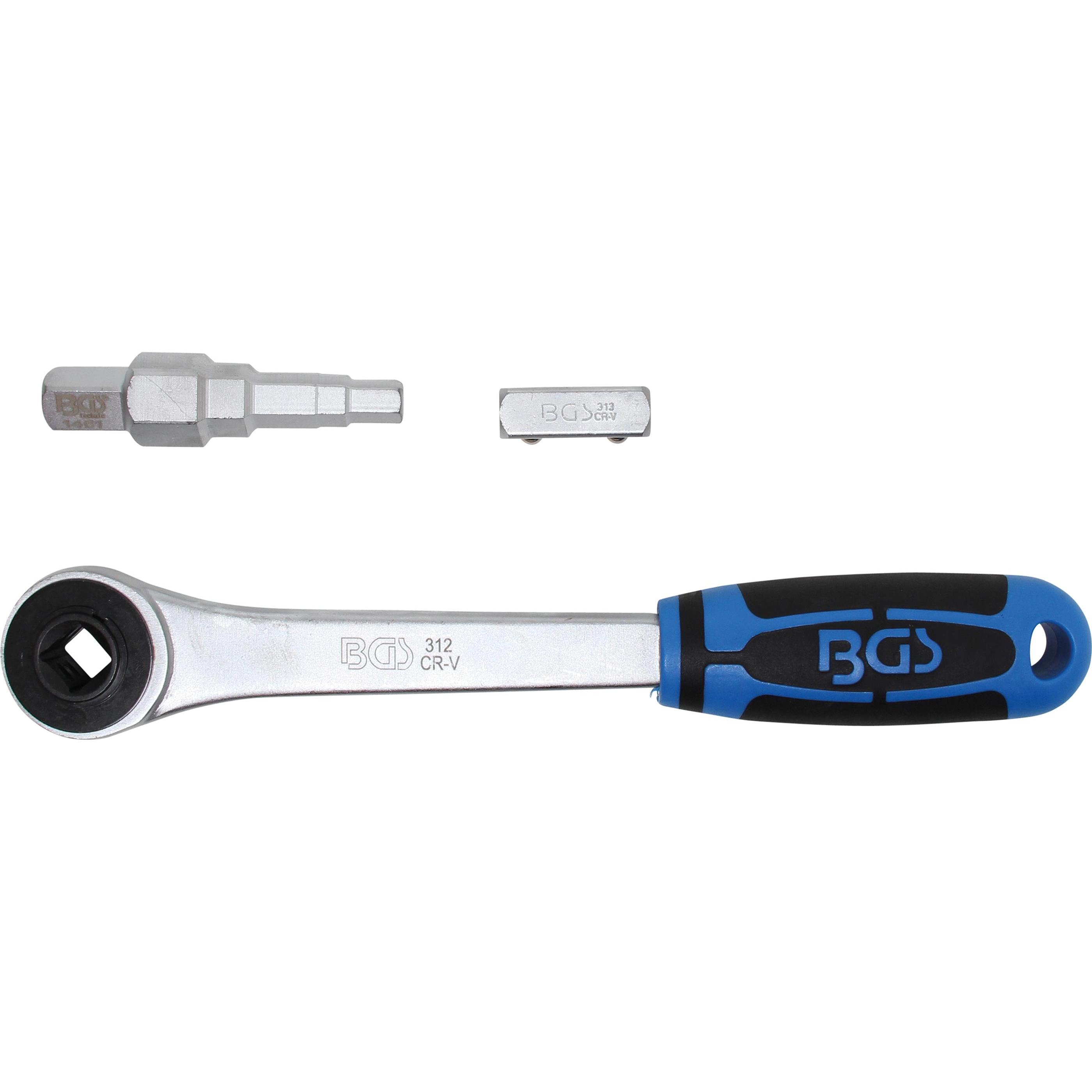 BGS, Ratsche, Durchsteckknarre mit Adapter und Stufenschlüssel Abtrieb Innenvierkant 12,5 mm (1/2") (1/2")