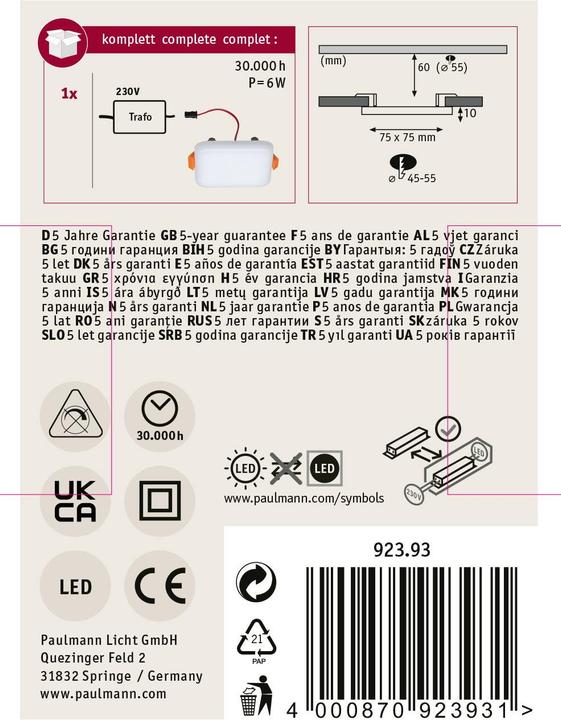 Produktbild Paulmann Einbaupanel Veluna VariFit (500 lm)