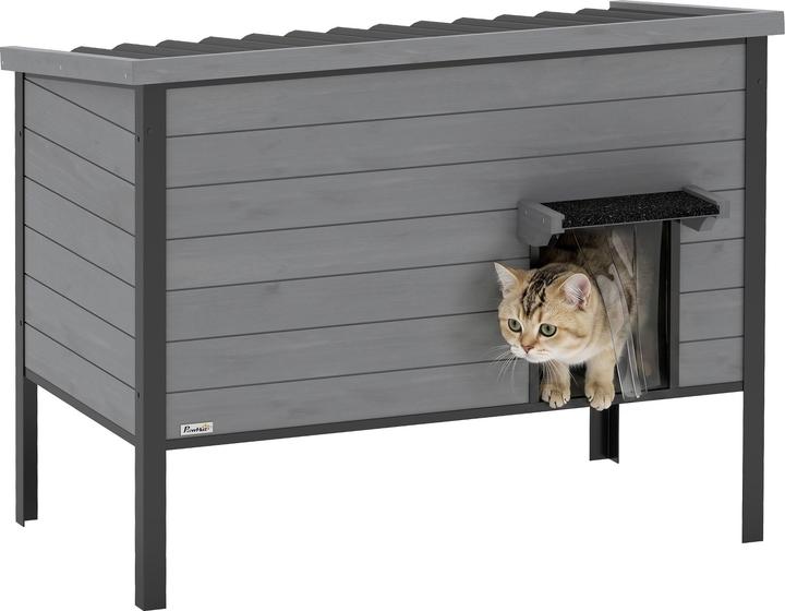 PawHut Katzenhaus Tannenholz, Kunststoff Hellgrau