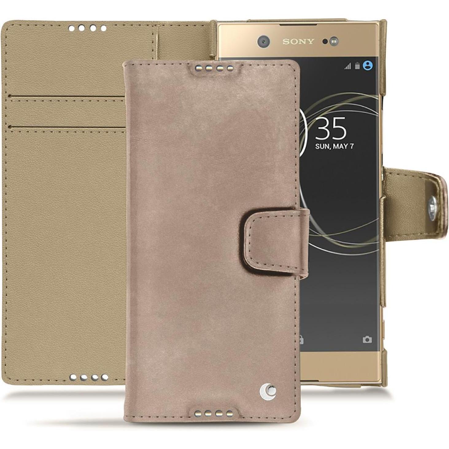Noreve Lederschutzhülle Wallet (Sony Xperia XA1 Ultra), Smartphone Hülle, Beige