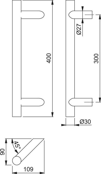 Actual product image Hoppe Push bar E5012 stainless steel colour no. F69 fixing distance 300 mm length 400 mm inclined (Door handle)