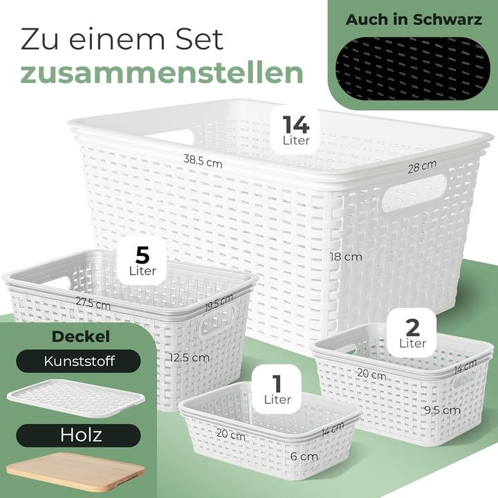 Actual product image Novaliv Aufbewahrungsbox mit Deckel Mini 2L Korb Weiss in Rattan Design Lebensmittelecht Aufbewahrung (20 x 14 x 10 cm, 2 l)