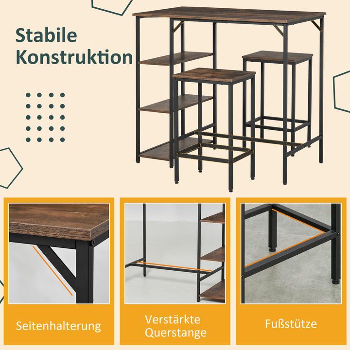 Image du produit Homcom Ensemble table de bar et 2 tabourets de bar (109 x 60 x 100 cm)