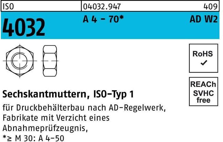 Produktbild Bufab Sechskantmutter ISO 4032 M 16 A 4 - 70 AD-W2 (M16)