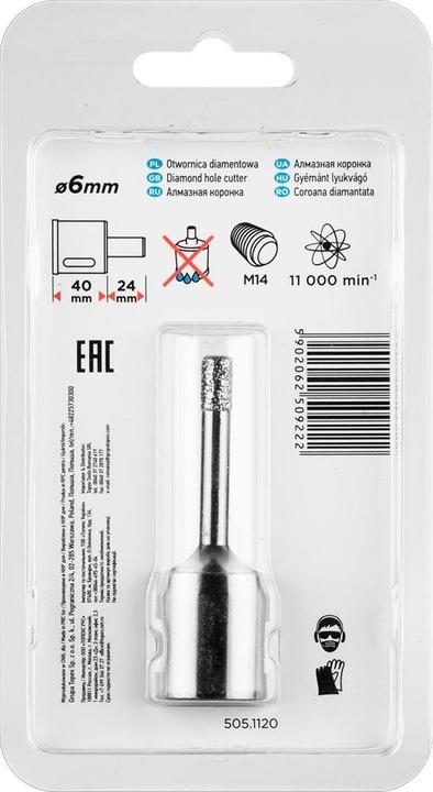 Actual product image Graphite 6 mm x M14 diamond hole saw (6 millimetres)