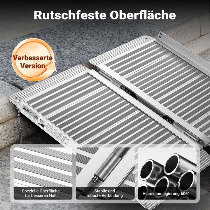 Produktbild Wiltec Rollstuhlrampe faltbar 150cm 270kg Rollirampe Alu Rollstuhl Flachrampe