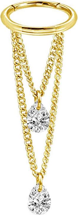 Actual product image Star Piercing Micro Segment Ring hinged gold plated pendant two chains two ovals crystals silver (without brass, Surgical steel 316L)