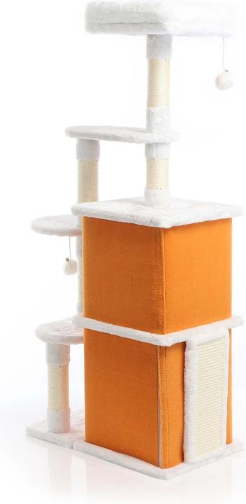Image du produit Fudajo Arbre à chat Blanc/Brun 125cm Poste de grattage avec du sisal, des niches/2 maisons à chats (125 cm, Blanc, Marron)