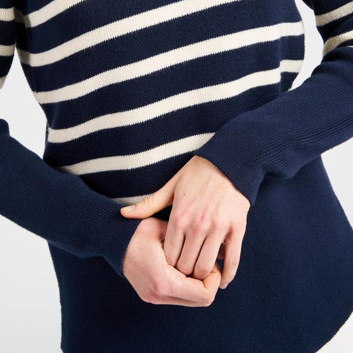 Immagine prodotto Tribord Pullover da donna in maglia da vela, 100 blu navy con righe beige (S)