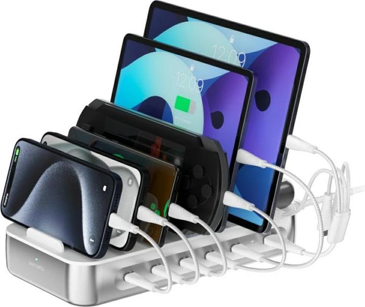 Produktbild 4smarts Ladestation Team 100W 5C/1A inkl. 6 Kabel Silber