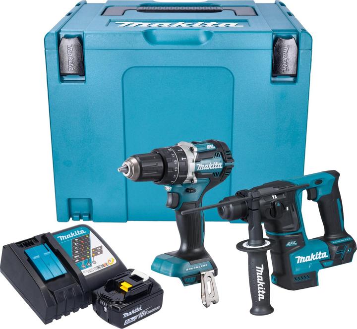 Immagine prodotto Makita Kit combinato a batteria DLX 2278 RT1J + trapano a percussione DHP 484 54 Nm + trapano a