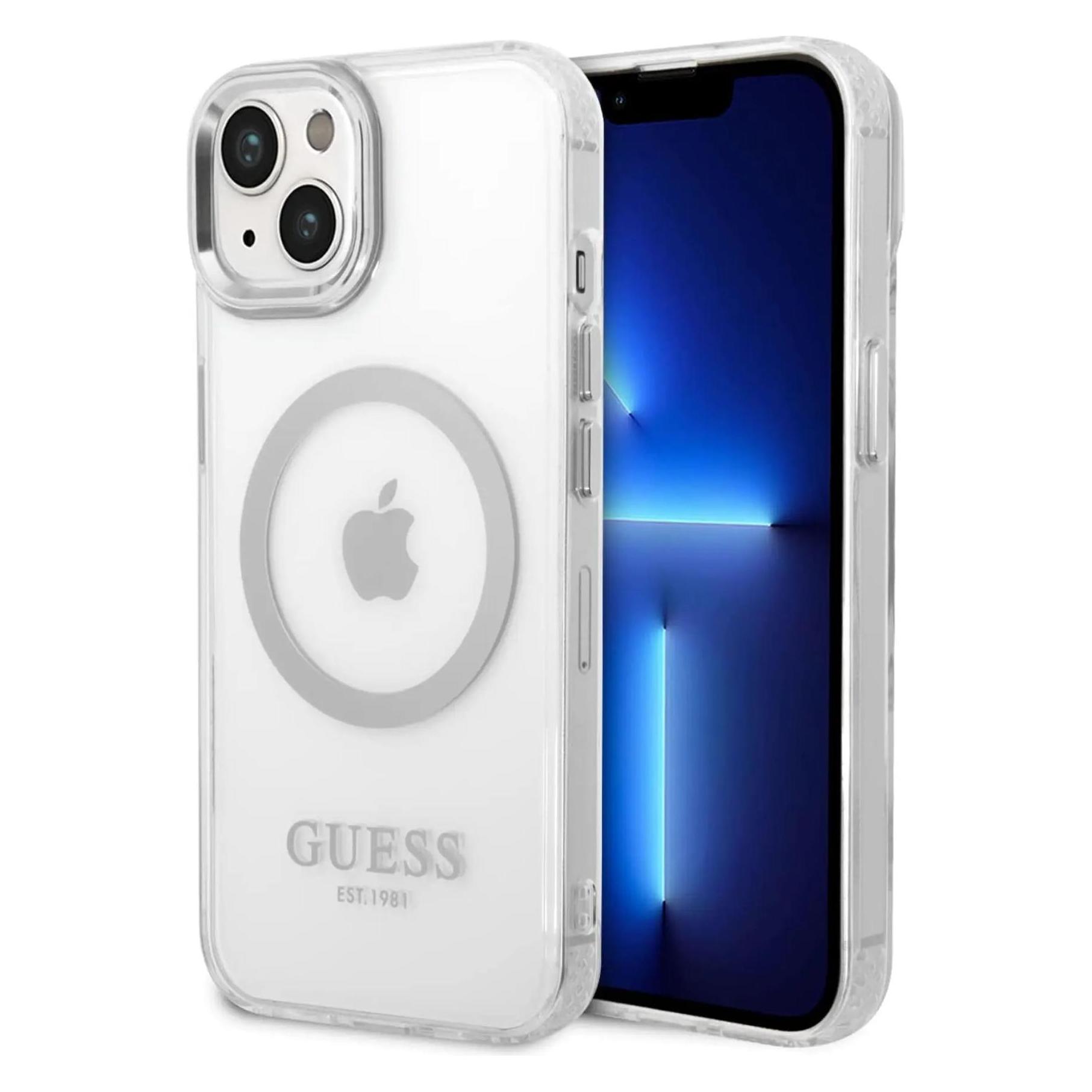 Guess GUHMP14SHTRMS IPhone 14 6, 1" Srebrny/silver Hard Case Metal Outline Magsafe (Apple IPhone 13, Apple IPhone 14, Apple IPhone 15), Smartphone