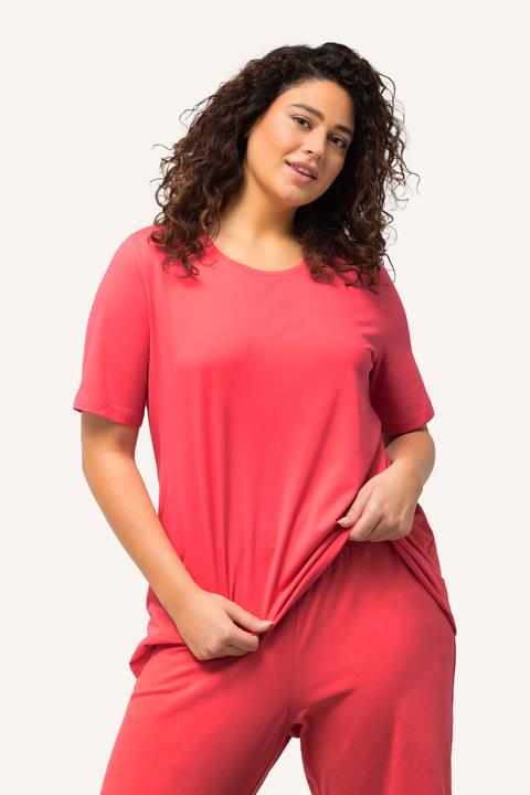 Image du produit Ulla Popken T-shirt en coton bio. Col rond et manches courtes. Coupe évasée (62)