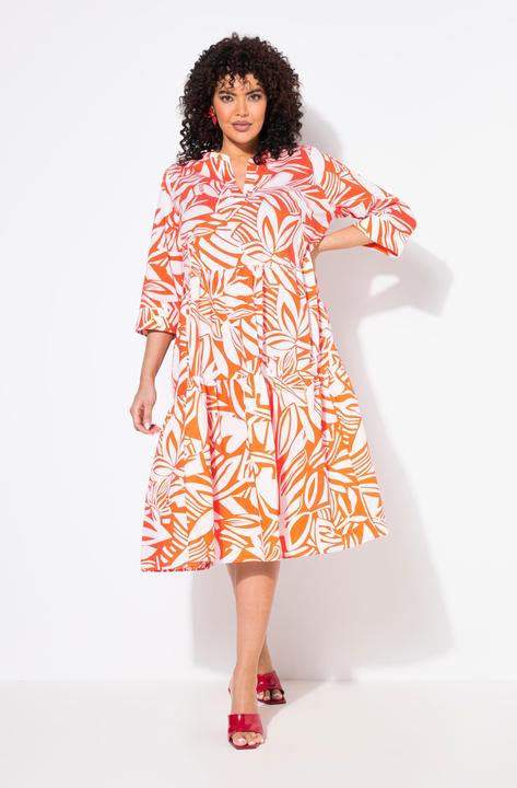 Produktbild Ulla Popken Midikleid, Blätter, Volants, Tunika-Ausschnitt, 3/4-Arm (62)