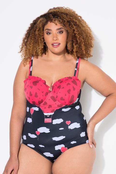 Actual product image Ulla Popken Heart and Cloud Print One Piece Underwire Swimsuit (60)