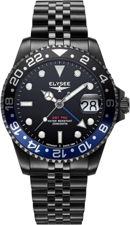 Elysee GMT Pro Second Time Zone, Screw-Down Crown, Luminous Hands, Date Display (40 mm)