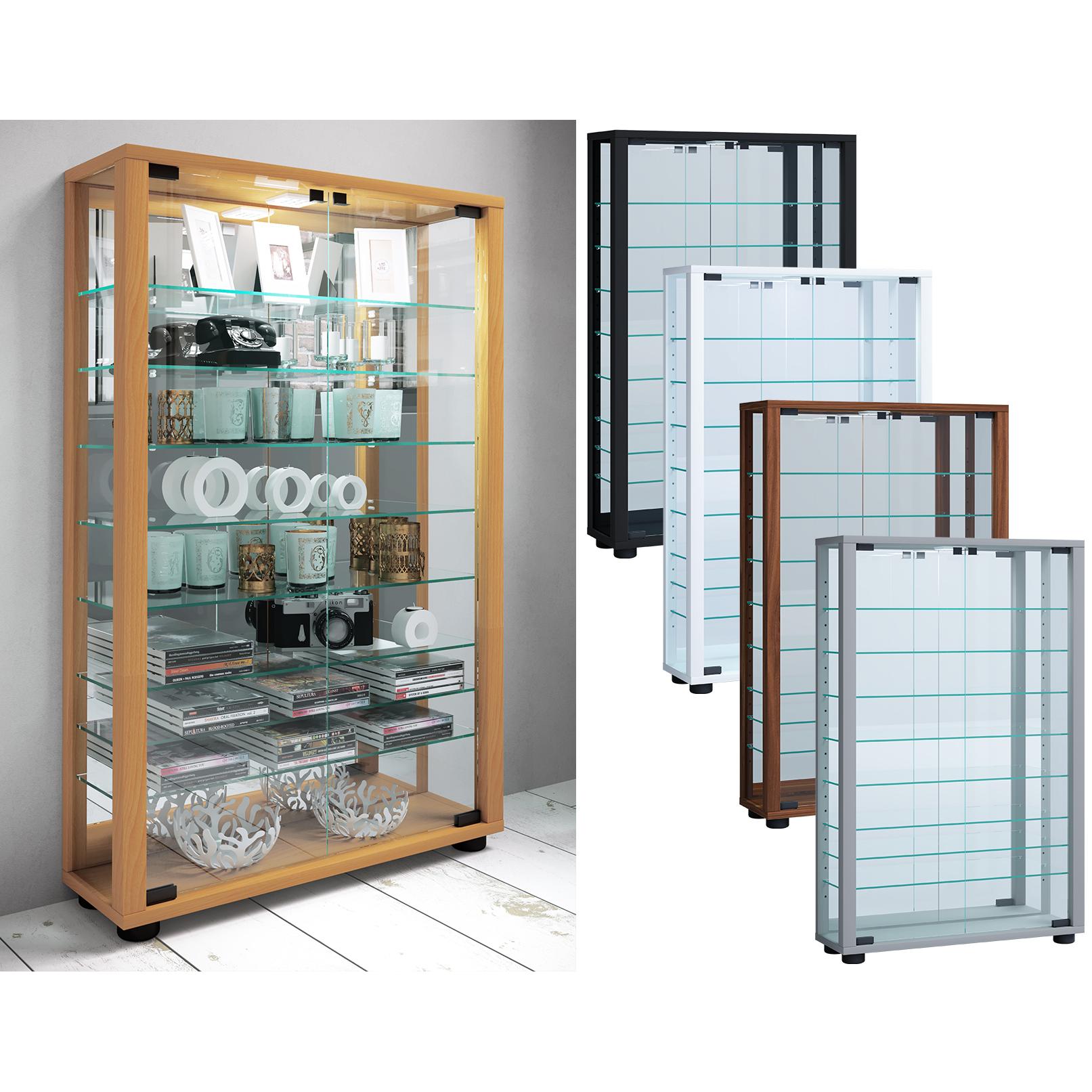 VCM, Vitrine + Buffetschrank, Sammelvitrine Standvitrine Glasvitrine Glasregal Vitrine Glas Schaukasten "Lumo Mini Spieg...