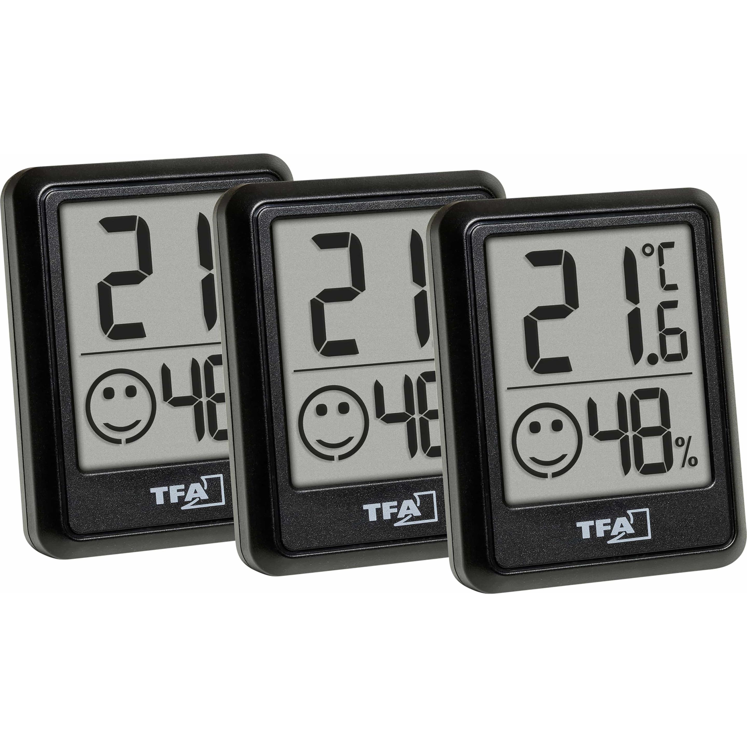 TFA Digitales Thermo-Hygrometer 3er Set, Termometro + Igrometro, Nero