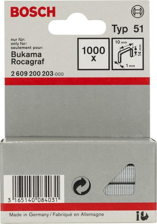 Produktbild Bosch Professional Zubehör Flachdrahtklammer Typ 51, 10 x 1 x 14 mm