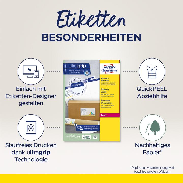 Produktbild Avery Versandet Etiketten 199,6x143,5mm L7168-100 weiss 200 Stk./100 Blatt