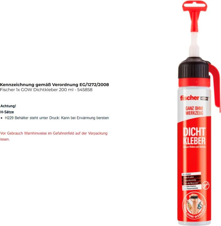 Produktbild Fischer GOW Dichtkleber PP 200ml 300 g (405 g, 200 ml)