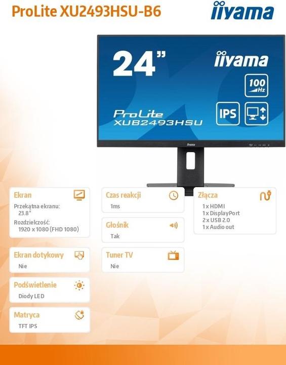 Image du produit iiyama ProLite XUB2493HSU-B6 (1920 x 1080 pixels, 23.80")