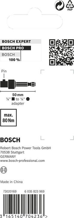 Produktbild Bosch Professional Zubehör PRO Socket Adapter mit Stiftverbindung, 1/4", 50 mm