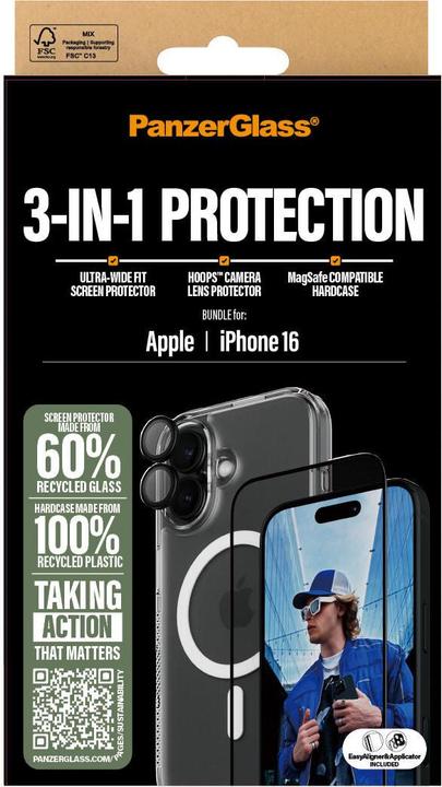 Productafbeelding PanzerGlass Bundel Ultra Wide FIt Glas + Etui + Lens (1 Pcs., Apple iPhone 16)