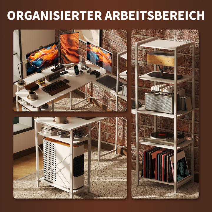 Image du produit Homcom Eckschreibtisch Spanplatte, Metall Weiss