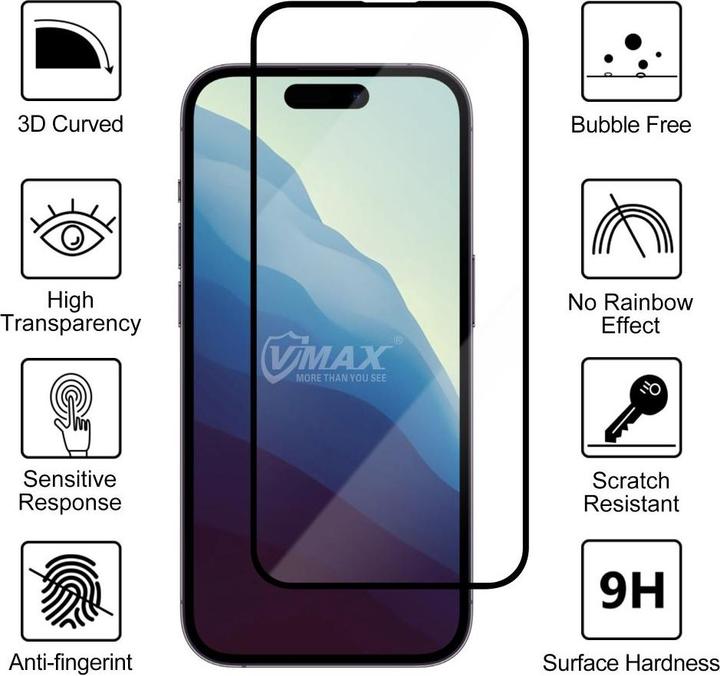Actual product image Vmax tempered glass 9D Glass for iPhone X / XS / 11 Pro (Apple iPhone X, Realme 11 Pro+)