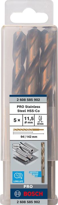 Produktbild Bosch Professional Zubehör PRO Stainless Steel HSS-Co Spiralbohrer, 11,5 x 94 x 142 mm (11.5 mm)