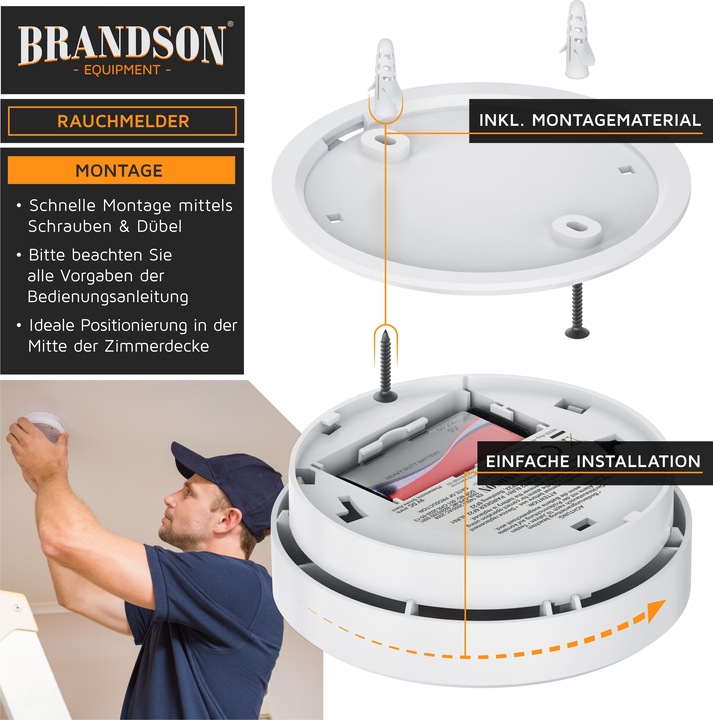 Produktbild Brandson Rauchmelder, wechselbare 9V Blockbatterie, Smoke Detector, LED, TÜV geprüft & EN14604 Zertifiziert
