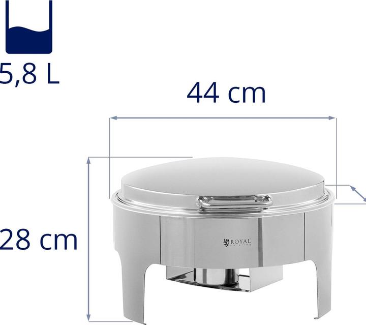 Actual product image Royal Catering Chafing Dish Warmhaltebehälter Rechaud rund 5,8 L 1 Brennstoffzelle