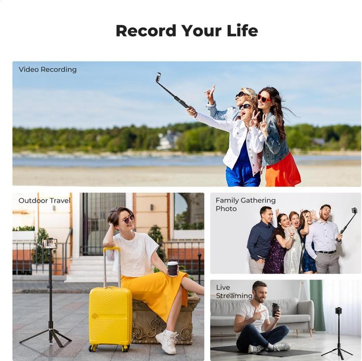Actual product image K&F Concept X96 1.75M Phone Selfie Stick with 9 Buttons Bluetooth Remote Control, Phone Holder (Black)