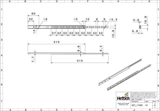Image du produit Hettich Kugelpräzisionsteilauszug KA1730 310 - 520 mm