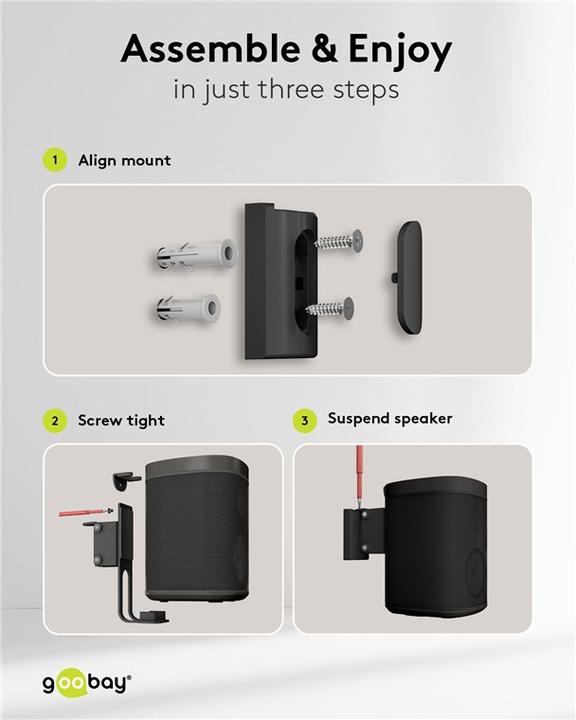 Actual product image Goobay One Sound Flex speaker wall mount, black (1 pcs., Wall installation, Tiltable, Pivoting, Rotatable)