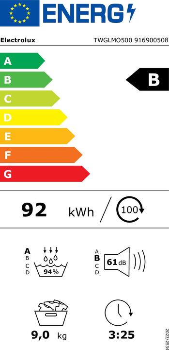 Energy Label Electrolux TWGLMO500 (9 kg, Changeable, Left)