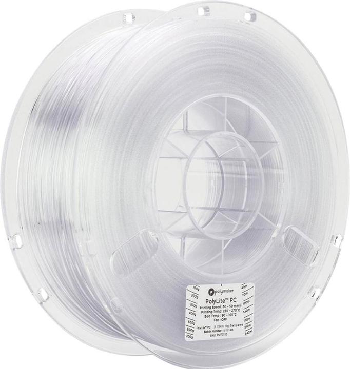 Produktbild Polymaker PC01001 PolyLite Filament PC (Polycarbonat) hohe Steifigkeit, hitzebes (PC, 1.75 mm, 1000 g, Transparent)