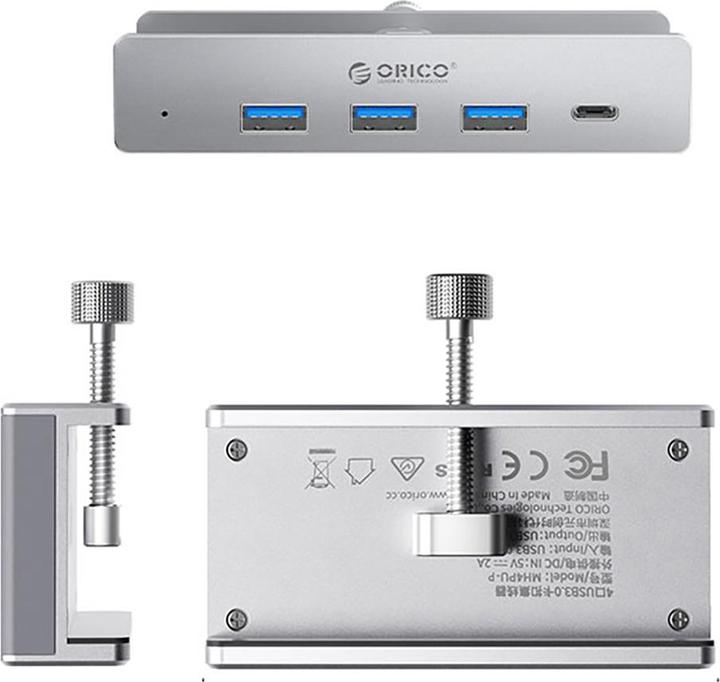 Produktbild Orico Converter MH4PC Hub Clamp-Mounted USB-C / 3x USB-A 3.0 + 1x USB-C 3.0 - Silver (USB-C, 4 Ports)