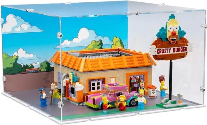 Actual product image iDisplayit Acrylic display for LEGO® 10352 The Simpsons - Krusty Burger (with background image and withe base)