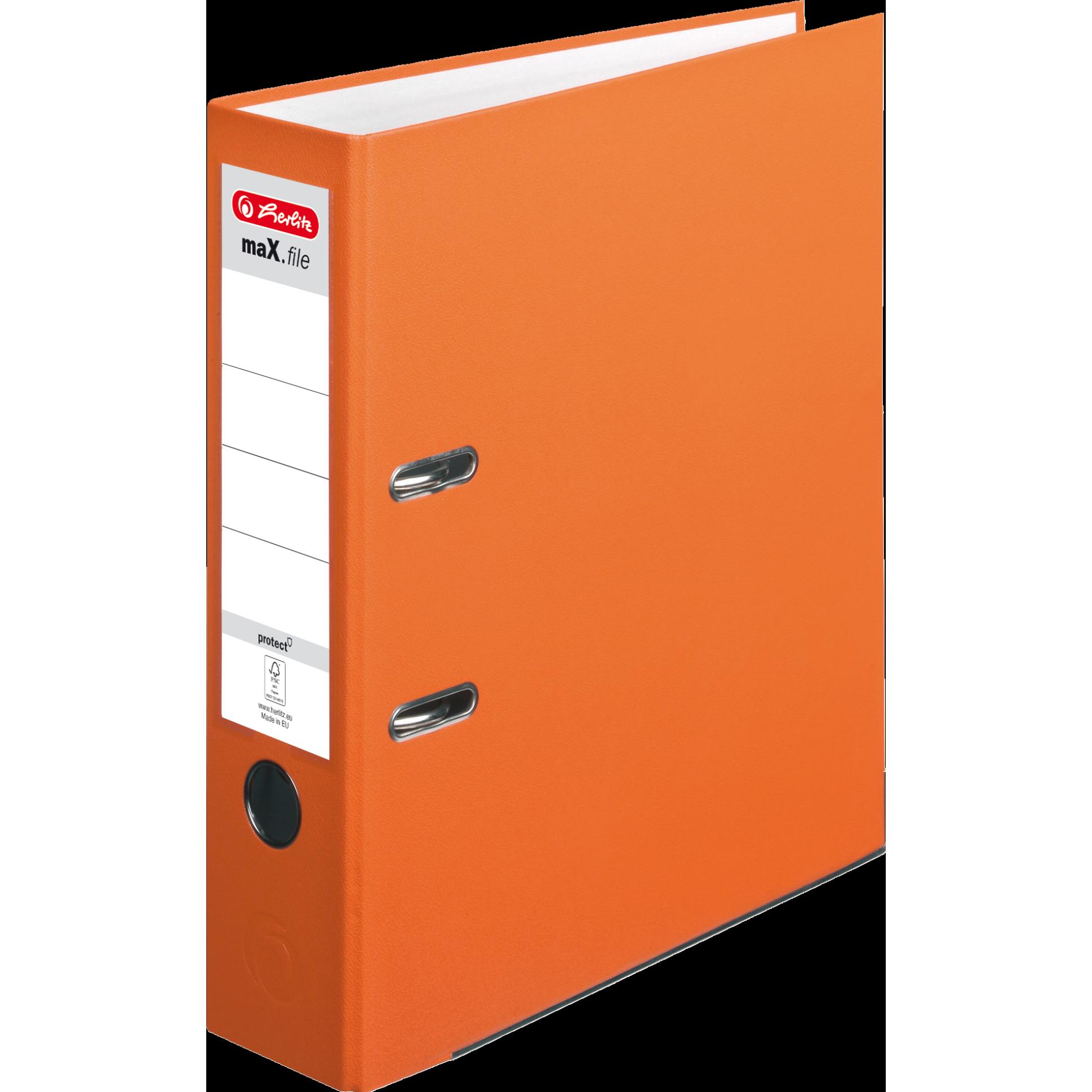 Herlitz, Ordner, Ordner maX.file protect, Rückenbreite: 80 mm, orange DIN A4, PP-Kunststoffbezug, Kantenschutz, Einst (A...