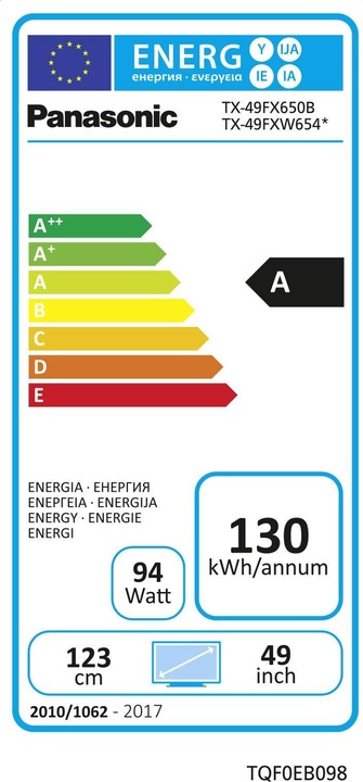 Label énergétique Panasonic Tx-49fxw654 (49", LCD, 4K, 2018)