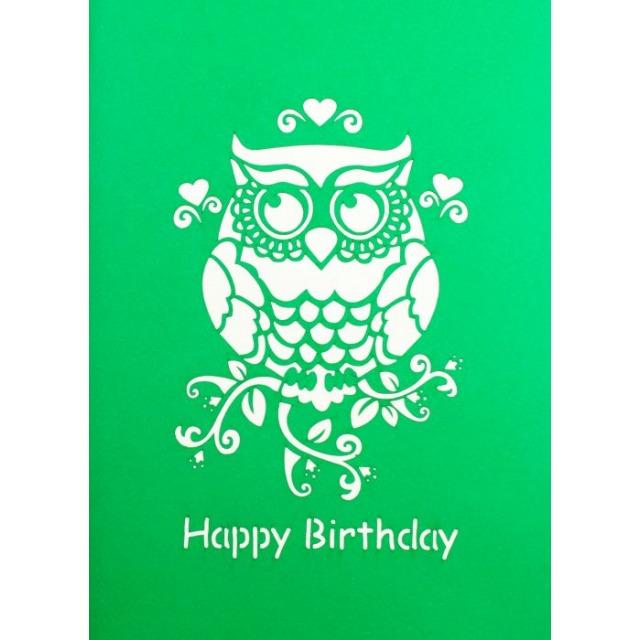 Produktbild Hervorragend 3D Pop-up Karte Eule mit Paket Happy Birthday grün (1 Stk.)